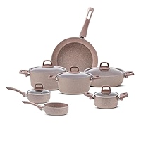 Tawa Pan For Roti Karaca Biogranite Cookware Set, Black/Gold, Induction Base, 7-Pieces Cookware Set, Non-Stick Coating, Pot Pan Set With Glass Lids, Dishwasher- Safe, Granite Crepe Pan