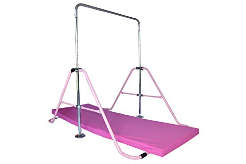 Athletic Bar Monkey Bar Horizontal Bars Children Junior Training Play Height Adjustable Folding Balance Bar Pink with 6\' x 2\' Gymnastic Mat - Thumbnail 3