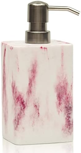 Hand Soap Dispenser Pink Marble Style for Bathroom/Kitchen Sink Countertop 480ML/16.2 OZ Refillable Liquid Dish Soap Bottle with Silver Rust-Proof Pump Resin Shower Dispenser for Bath Décor