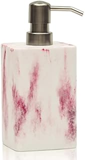 Hand Soap Dispenser Pink Marble Style for Bathroom/Kitchen Sink Countertop 480ML/16.2 OZ Refillable Liquid Dish Soap Bottle with Silver Rust-Proof Pump Resin Shower Dispenser for Bath Décor