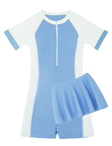 Image of SEAUR Girls Swimsuits Girls Rash Guard Bathing Suits Quick Dry Swimwear Zipper Front Swim Dress Kids Two Piece Swim Suit