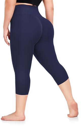 Image of FULLSOFT Plus Size Capri Leggings for Women- XL-4XL High Waist Tummy Control Stretchy Workout Yoga Pants Plus Capris
