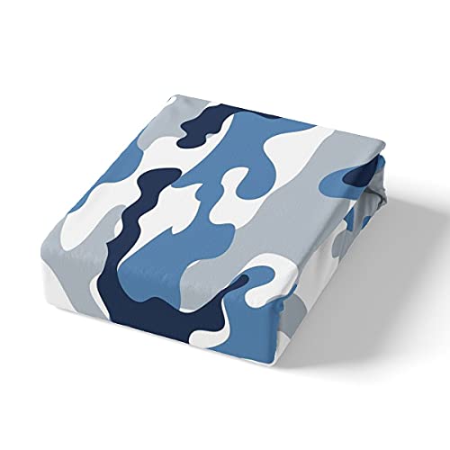 Kids Camouflage Fitted Sheet, Camouflage Design Bed Sheet Set For Boys Girls Teens Adult, Abstract Soft Colors Pattern Bedding Set, Navy Blue Grey Bed Cover With 2 Pillow Cases, Full (No Top Sheet) #TOP1