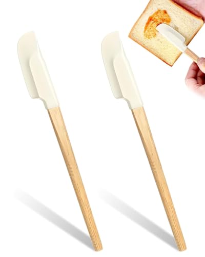 DAFNE Spatola piccola in silicone resistente al calore fino a 315 °C, spatola da cucina stretta con manico in legno, spatola piccola e stretta, spatola da cucina flessibile per cuocere, mescolare