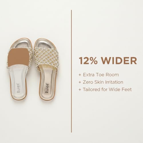 Image of Ruiee Wide Width Flat Sandals for Women. | Wide Width Sandals, X-Wide Feet Slides, Summer Braided Flat Slides, Versatile, Fashion Comfort
