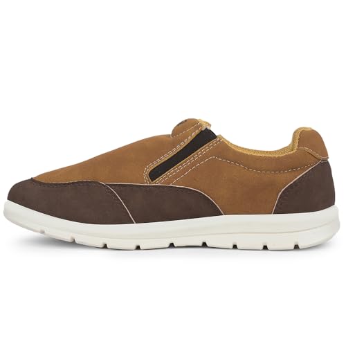 Image of Liberty Leap7x FRINKS-2E Casual Non Lacing Sneakers for Men - Blue & Camel | Suitable for Travel, College, Office | Comfortable Slip-On Casual Shoes | Lightweight Stylish Fashion Footwear for Gents