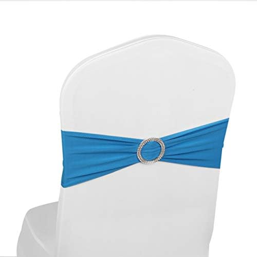 Elastic Stretch Spandex Chair Covers Sashes Bands With Buckle Bows For Wedding Home Party Suppliers Decorations (Royal Blue, 50PCS)