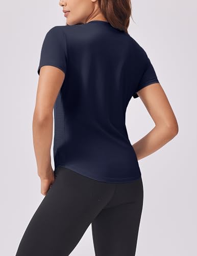 Weardear Maglietta sportiva da donna, scollo rotondo, per allenamento, a maniche corte, traspirante, sui lati, per corsa, yoga, taglie S-XXL