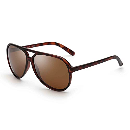 JIM HALO Polarized Aviator Sunglasses Men Women Oversize Plastic Driving Glasses (Tortoise Frame / Polarized Brown Lens)