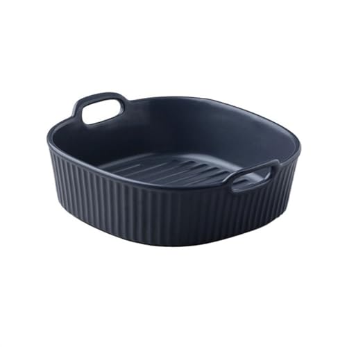 bandeja para hornear Cuenco cuadrado for hornear arroz y queso, for horno, microondas, plato de cerámica for hornear, tazón de sopa de doble oreja bandeja para hornear de cerámica(Negro,20.3cm)