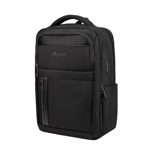 Image of F Gear Kenton Black 19L Premium Laptop Backpack | Fits 17 inch Laptop | USB & Type-C Charging Ports | Lightweight with Tablet Sleeve, 3 Compartments & Luggage Strap | Ideal for Office, College & Travel