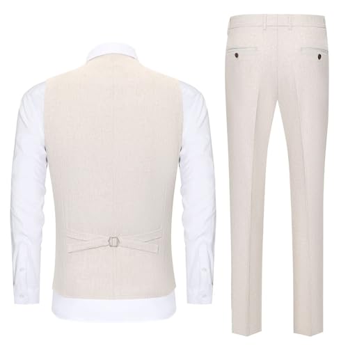 Men Suits 2 Piece Slim Fit Linen Suit Formal Suit Vest Dress Pants Set Double Breasted Tuxedo Wedding Outfit3