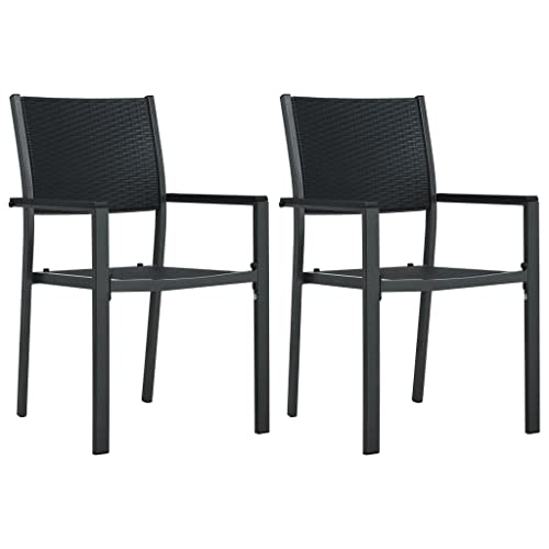 vidaXL 2X Sillas de Jardín Asiento Sillones de Patio Muebles de Terraza Porche Exterior de Plástico con Aspecto de Ratán Negro Tipo Mimbre