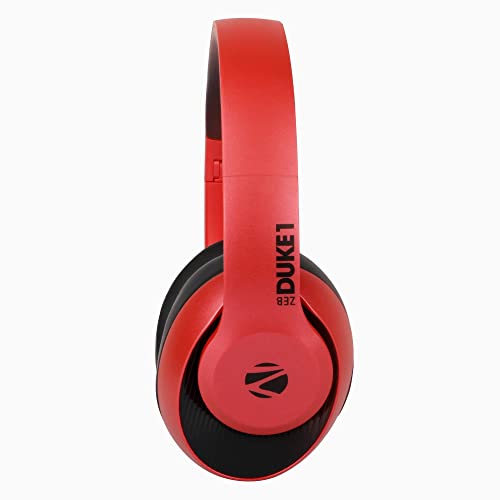 Image of (Refurbished) Zebronics Zeb-DUKE1 Bluetooth 5.0 Headphone with AUX Port, Call Function, Voice Assistant Support, 34Hr* Battery Backup, Dual Pairing, Media /Volume Control and Adjustable Design (Black with Red)