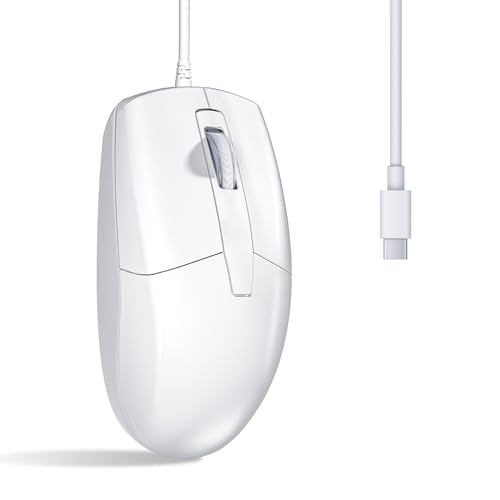 LOONASA USB C Wired Mouse Type C Optical Mouse Portable Silent Comfortable for Laptop Mac MacBook Android PC White