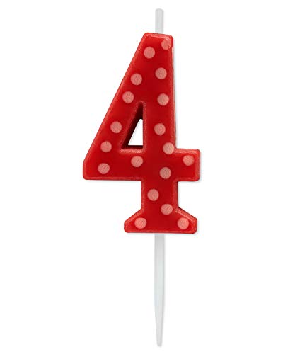 Image of Papyrus Number 4 Birthday Candle, Red Polka Dots (1-Count)