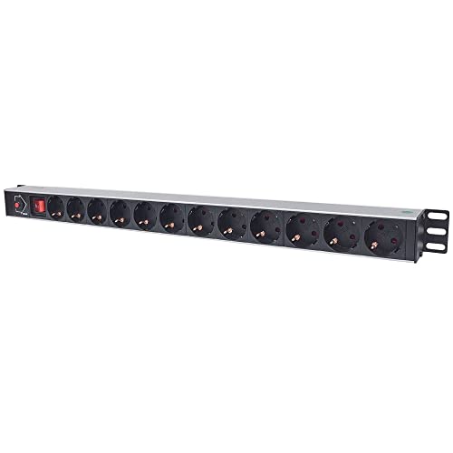 Intellinet 714044 Vertical Rackmount 12-Output Power Distribution Unit (PDU), with On/Off Switch and Overload Protection, 1.8 m (5 ft.) Power Cord - German Type