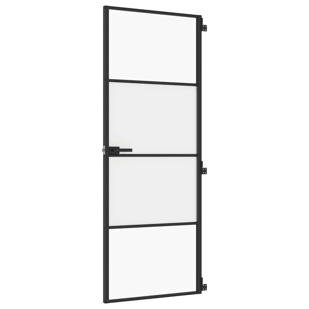 vidaXL Interior Door, Slim Barn Door for Home Internal, Sliding Door Panel with Assembly Kit, Sliding Gate, Black Tempered Glass and Aluminium
