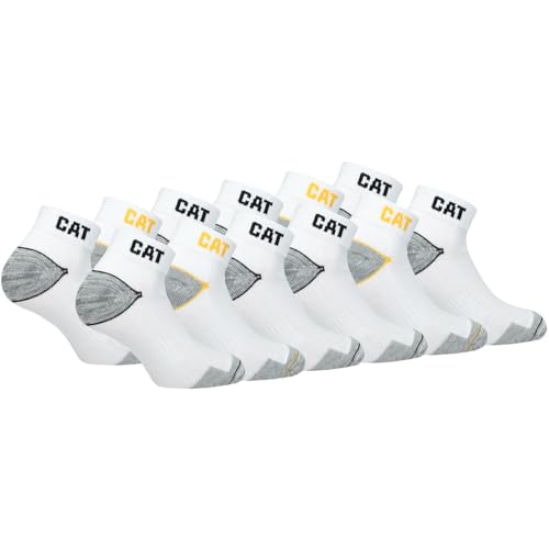 Caterpillar 12 Paar Sneaker Arbeit Socken Knöchelhöhe - Fersenzehenverstärkung - Fußgewölbestütze - Baumwolle (Weiß 43-46)
