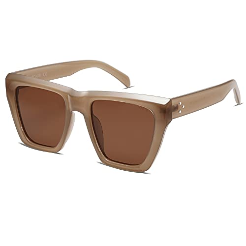 Sojos Vintage Oversized Square Cat Eye Polarized Sunglasses For Women Trendy Fashion Cateye Style Sunglasses Sj2179 With Brown Frame/Brown Lens #TOP28