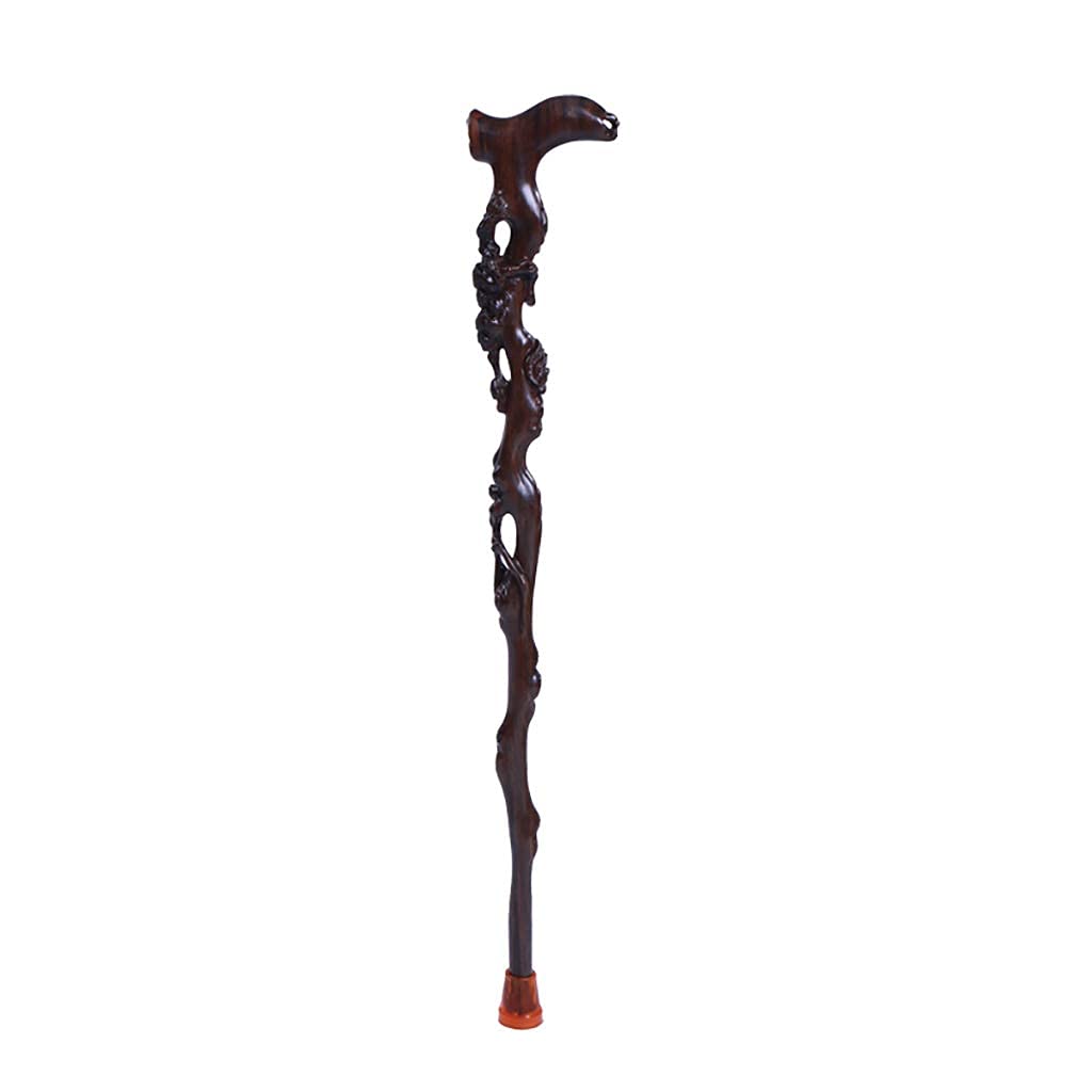 Canne de marche en bois massif d'ébène sculpté main élégance et prestige de 89 cm