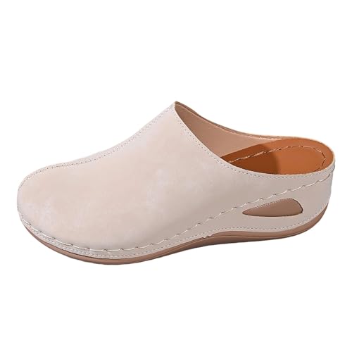 Sandales compensées beige pour femme, mules d'été légères à enfiler
