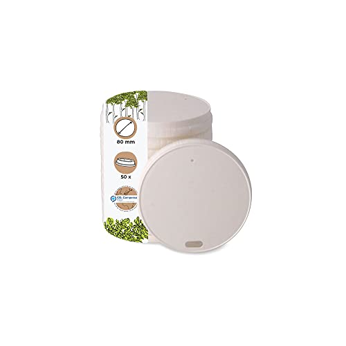 BIOZOYG Coperchio di cartone con apertura per bere I Coperchio per coffee to go Ø 80mm bianco I Per bicchieri di cartone per caffè da asporto I Biodegradabili e compostabili I 50 pezzi