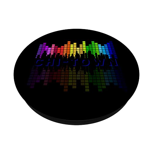 Chi Town EDM Music Concert Equalizer Art Chicago Skyline PopSockets Swappable PopGrip, Black - Image 2