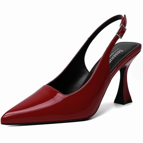 Image of Susanny Slingback Kitten Heels Elegant Dressy Pumps for Women Closed Pointy Toe Sexy Chunky High Heels Wedding Bride Prom Party Dress Shoes