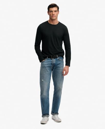 Superdry Classic Cotton Linen LS Top T-Shirt, Jet Black, S Men's