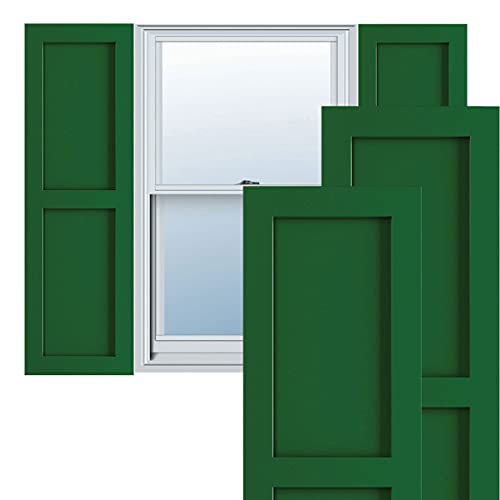 Ekena Millwork 15"W x 69"H True Fit PVC Two Equal Flat Panel Shutters, Viridian Green (Per Pair - Hardware Not Included)