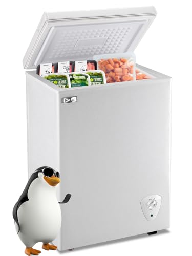 WANAI Chest Freezer Freestanding Deep Freezer with Storage Basket and Adjustable Feet Top Open Door Small Compact Freezer Adjustable Thermostats for Garage Dorm Kitchen Office Business