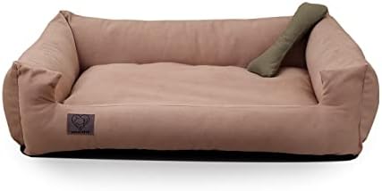 LUVLY Pets Luxury Dog Bed - Orthopaedic Memory Foam Filling Cushion - Washable and Removable Cotton Cover - Non Slip - Dog Sofa - Chew Resistant - Chew Toy as Gift - Handmade (Small, Beige)