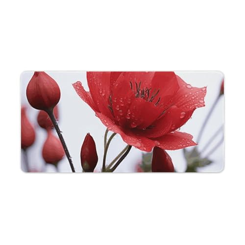 Tapis de souris de grande taille antidérapant imperméable bureau fleurs rouges