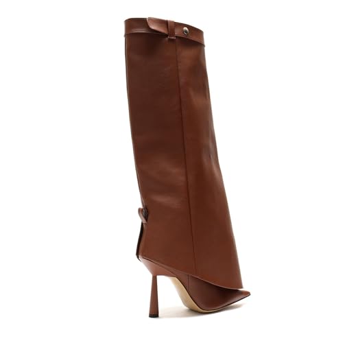 Image of Goolita Fold Over Boots For Women, Pointed Toe Stiletto Heel Knee High Boots Fashion Comfortable Slip On Tall Boots