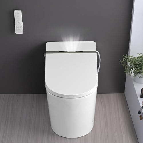 Asiento de inodoro inteligente con funciones de bidé calefactado, luz nocturna, cierre suave y sensor de pie para operación sin manos, mejora cómoda para baño miniatura 1