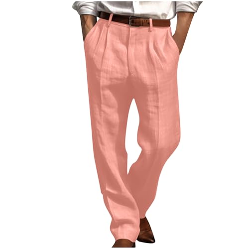 Mens Linen Dress Pants Relaxed Fit Straight Leg Casual Pleated Slacks Fall Summer Lightweight Cotton Beach Slacks