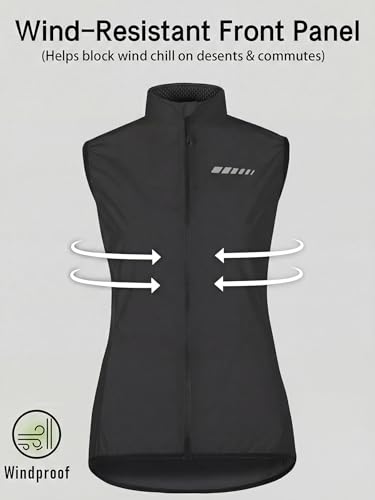 Image of qualidyne Women's Windproof Cycling Vest, Lightweight Full-Zip Breathable Sleeveless Bike Jacket, 1 Back Pocket, Reflective