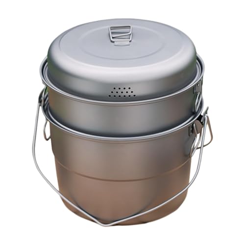 kowaku Camping Hanging Pot Campfire Cookware 5.5 L Capacity Stockpot Cooking Pot Titanium Stew Pot for Holidays Travel Beach Fishing, with Steamer Rack