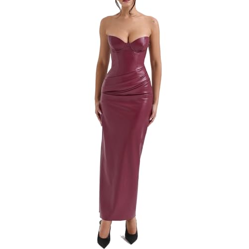 Amazon.com: Women's Leather Midi Dress with Asymmetric Back Lacing (Fits  Large, Size Down), Burgundy, Small : Clothing, Shoes & Jewelry