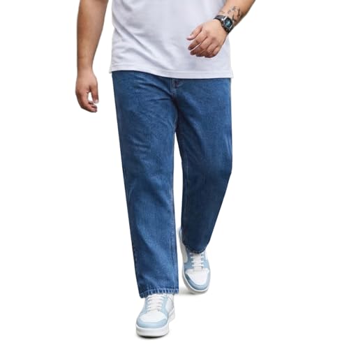 Image of Urbano Plus Men's Relaxed Fit Washed Denim Jeans Non-Stretchable