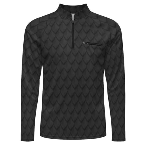 Black Dragon Scales Men's Rash Guard Long Sleeves Quick Dry Fishing Workout Shirts with Zipper4