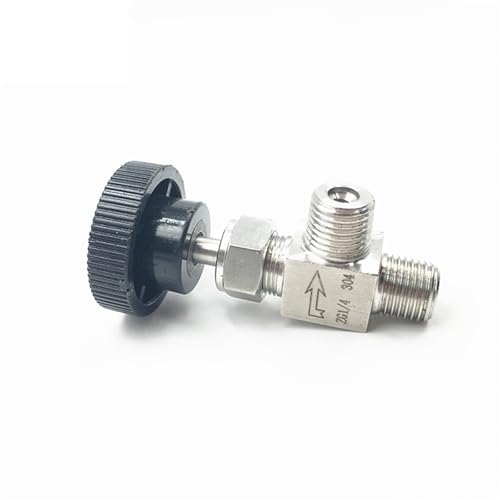 Codo de acero inoxidable 304 NPT 1/4 con control de flujo para regular gas y agua 4
