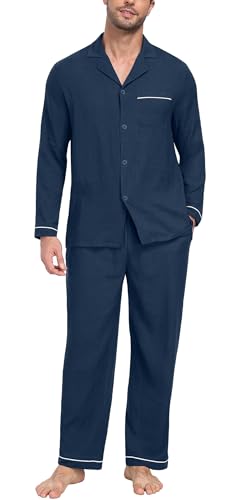 PrinStory Men's Pajamas Set Sleepwear Pjs Lightweight Long Sleeve Button Down Notched Collar Pajama Comfy Sleep Sets S-2XL3