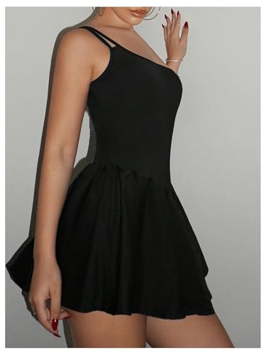 Image of SOLY HUX Women's One Shoulder Sleeveless A Line Flared Dress Summer Mini Dresses