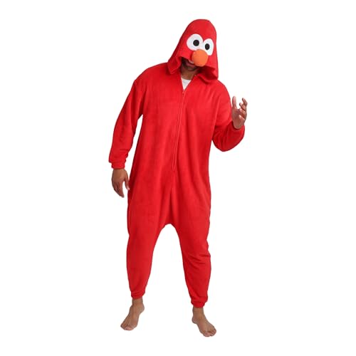 Sesame Street Elmo Adult Red Long Sleeve Hooded Kigurumi Cosplay Onesie Costume Suit -XXL