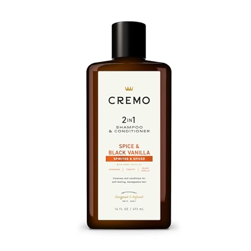 Cremo Spice & Black Vanilla 2-in-1 Shampoo & Conditioner, Barber Grade Quality That Moisturizes and Cleanses All Hair Types, 16 Fluid Ounce