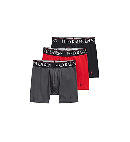 Polo Ralph Lauren Underwear Men's 3 Pack 4D-Flex Cool Microfiber Boxer Briefs, Charcoal Grey, XL