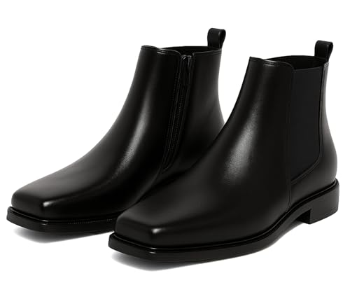 Image of Kraasa THE Ashford - Men's Stylish Vegan Leather Chelsea Boots with Side Zipper & Elastic Panel, Square Toe Ankle Boot (Tan /Black /Brown)