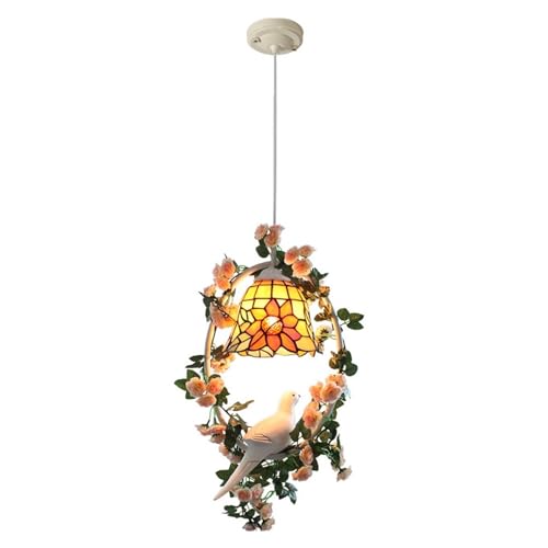 Lustre Tiffany fleur et oiseau luminaire suspendu salon moderne décoration maison